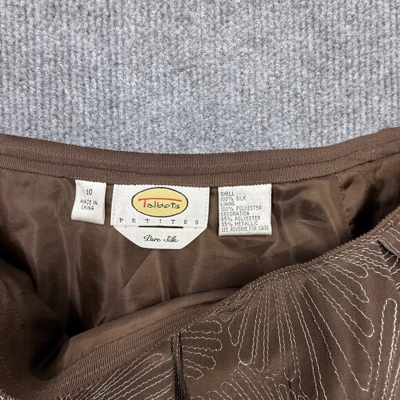Talbots Brown Silk Pleated Skirt Metallic Floral Pockets Quiet Luxury 10P NEW - Picture 9 of 12
